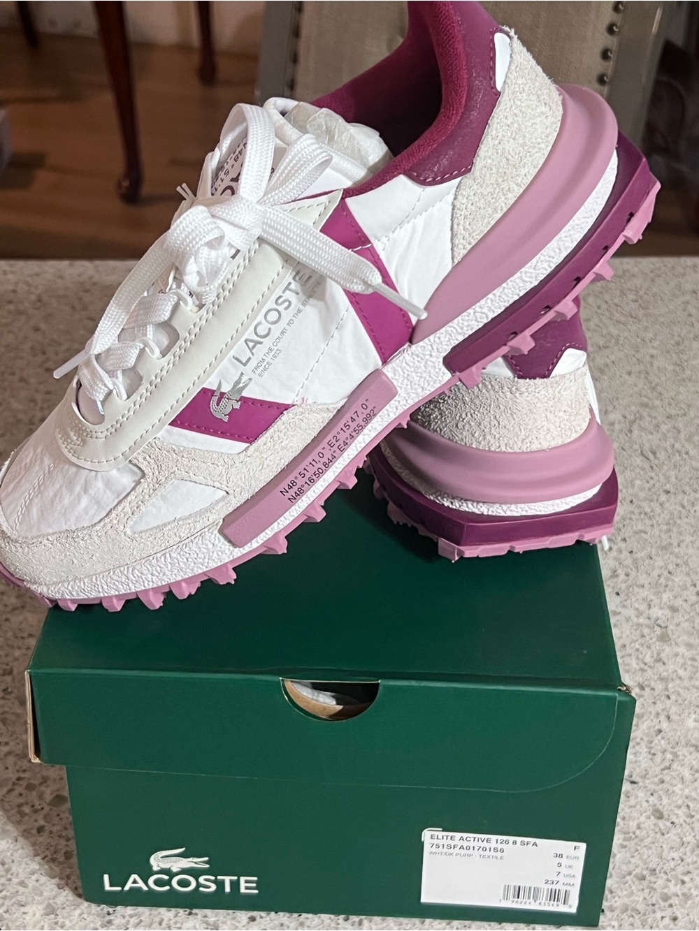 Lacoste Women's White Sneakers with Pink and Magenta Accents